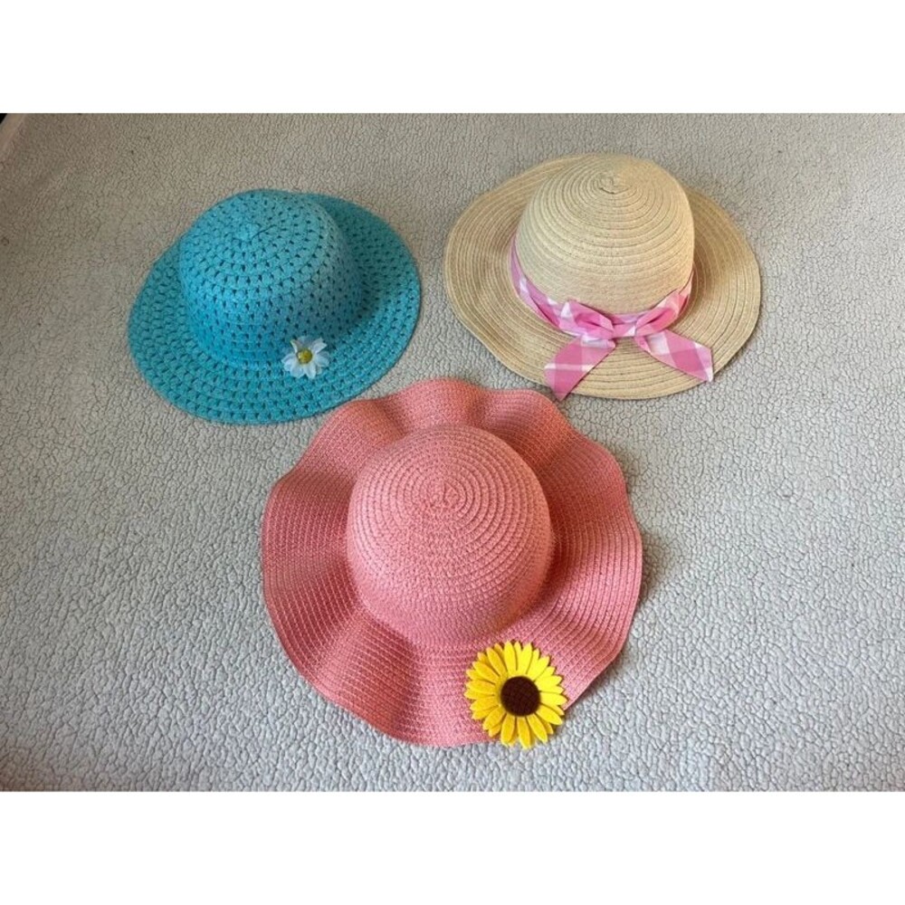 Lot of 3 Vintage Girls Straw Bucket Hats